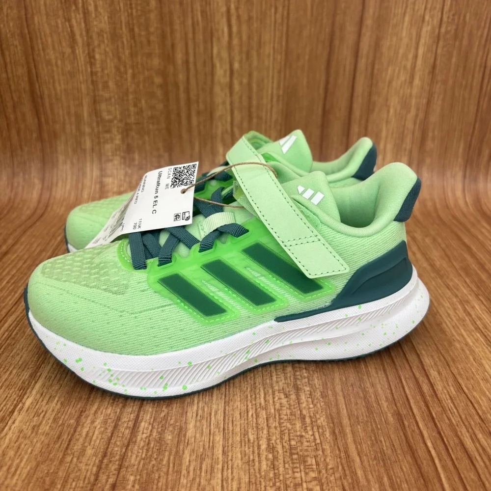 Adidas UltraRun 5 EL C Kids Running Shoes 12K Green JQ3069 Sneakers NEW